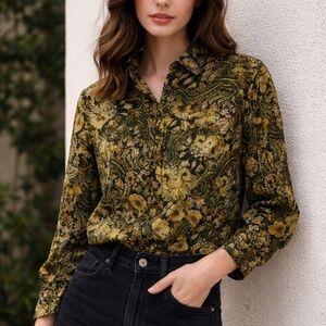 Dries Van Noten Olive Green Floral Button-Down Shirt